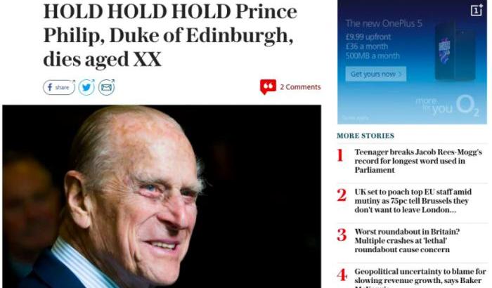 Addio al principe Filippo: gaffe del Telegraph che ha pubblicato il coccodrillo