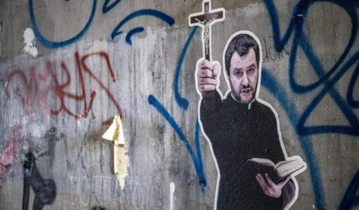 Un murale che prende in giro Salvini