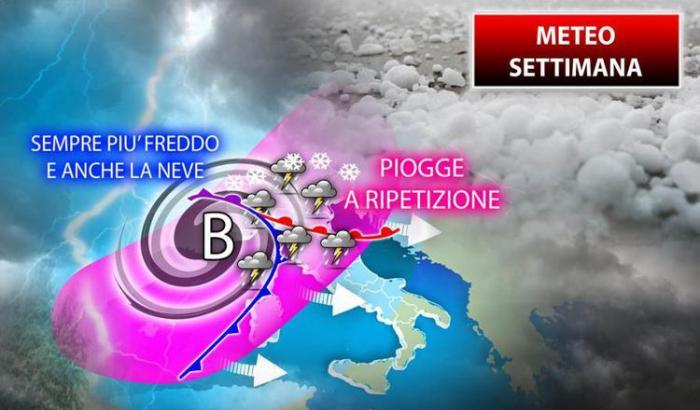 Maltempo per tutta la settimana e pioggia diffusa anche nel weekend