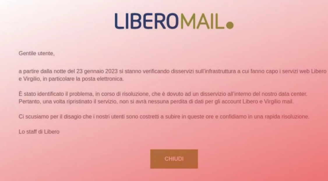 Liberomail e Virgiliomail nuovamente inaccessibili